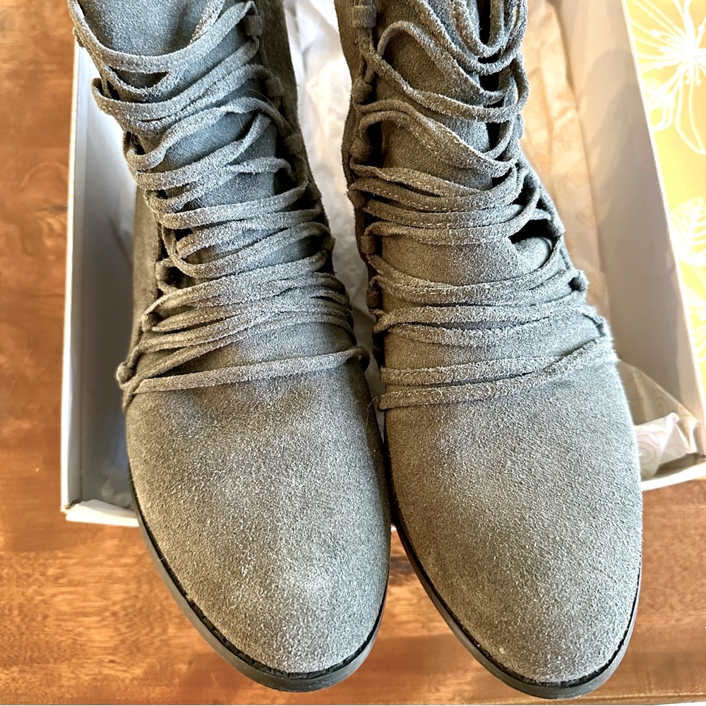 Gray suede zip up bootie. 2” heel. Size 10.
